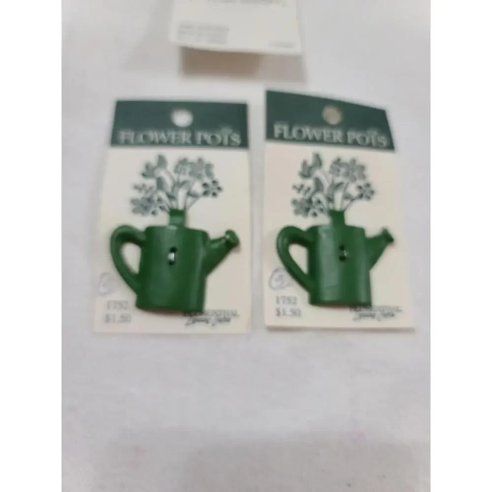 VTG Buttons 3 Watering Cans‎ 2 Green/1 Blue Plastic 2-Hole Sewing Crafting NOS
